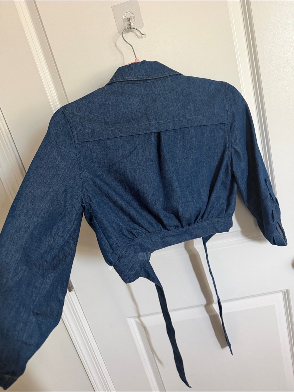 Poetry Denim Tie-Waist Cropped Jacket - Blue - Picture 5 of 7